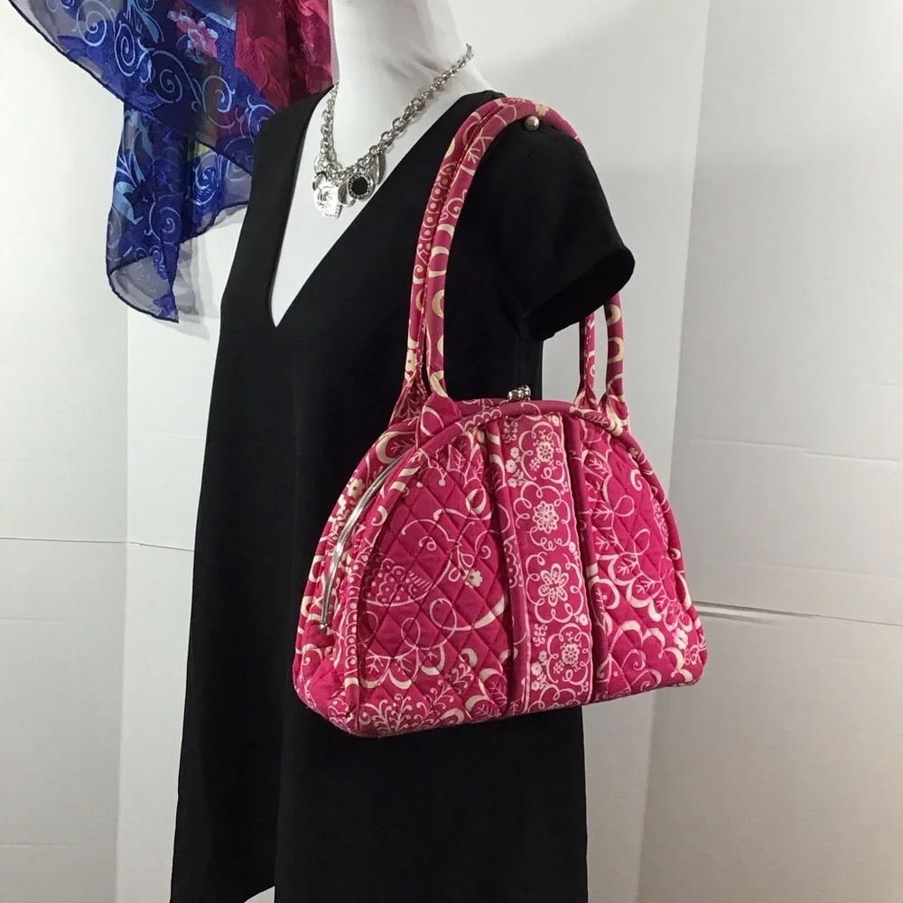Vera Bradley Eloise Pink Quilted kisslock Bag plus free zip around wallet
